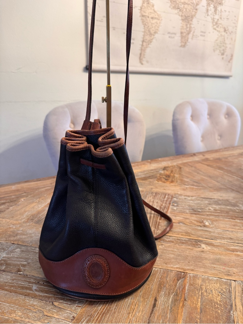 Leather Conpany Drawstring Crossbody Bag - Black & Brown